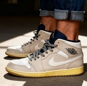 Nike Air Jordan High Top Sneakers Cream White Black Men’s Size 10